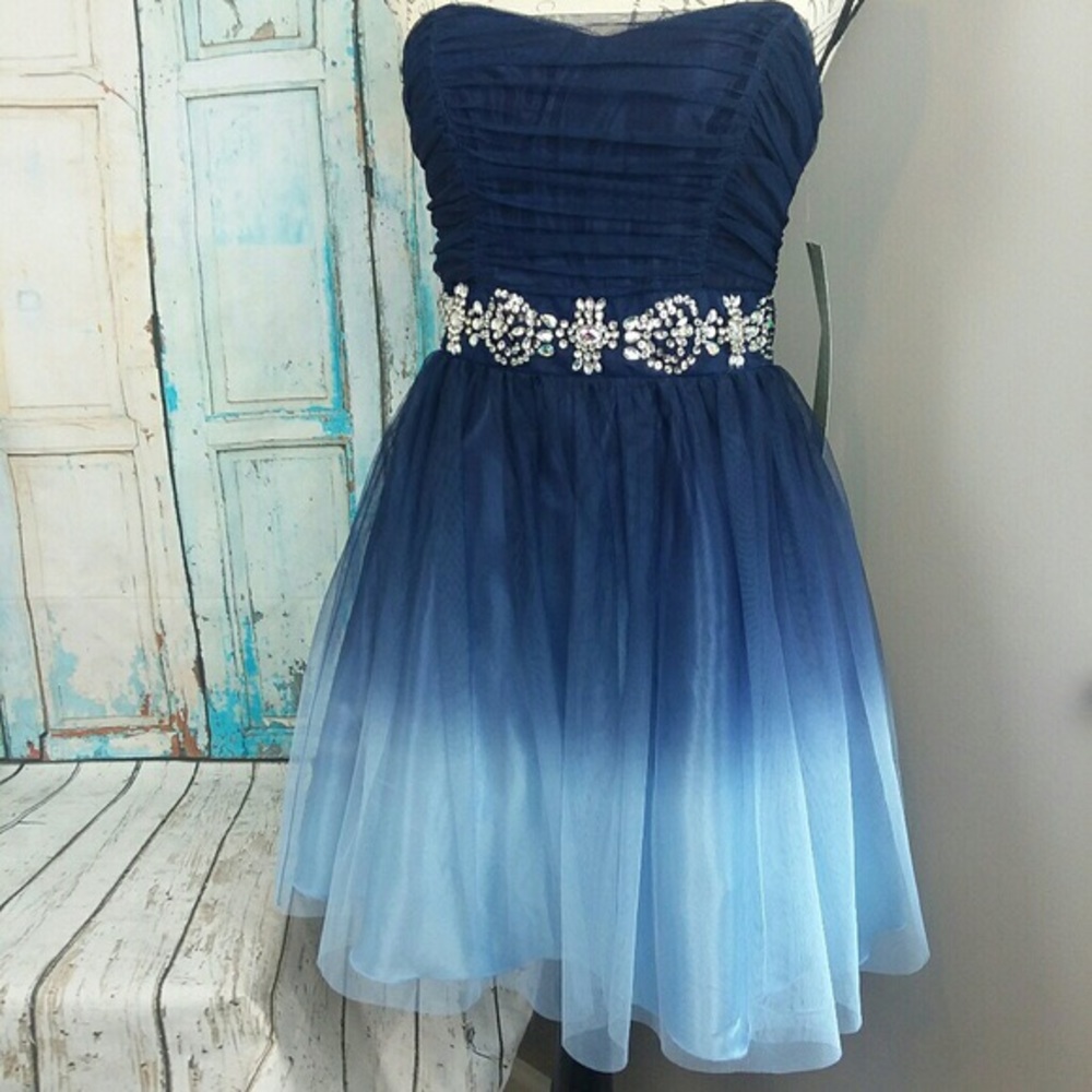 Camille La Vie Blue Ombre Strapless Dress